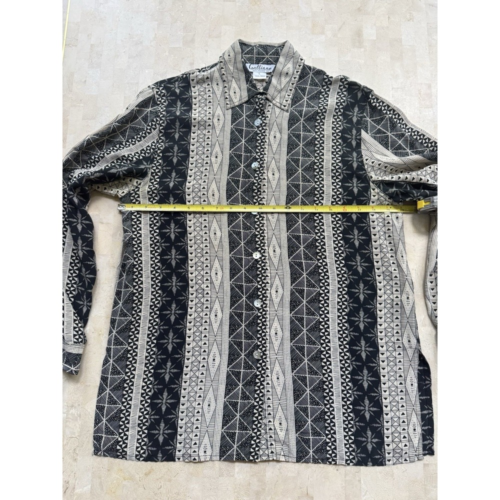 Vintage Galliano Italy Geometric Silk Long Sleeve Button-Up Shirt Abstract Large - Picture 3 of 11
